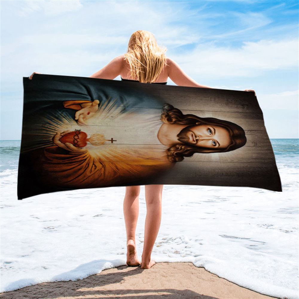 Stunning Heart Walking With Jesus Beach Towel, Christian Beach Towel, Beach Towel