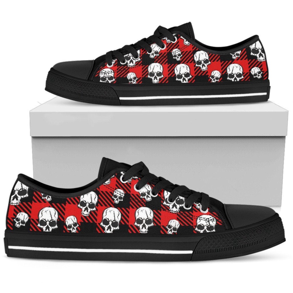 Stylish Caro Skull Pattern Low Top Shoes, Low Top Designer Shoes, Low Top Sneakers