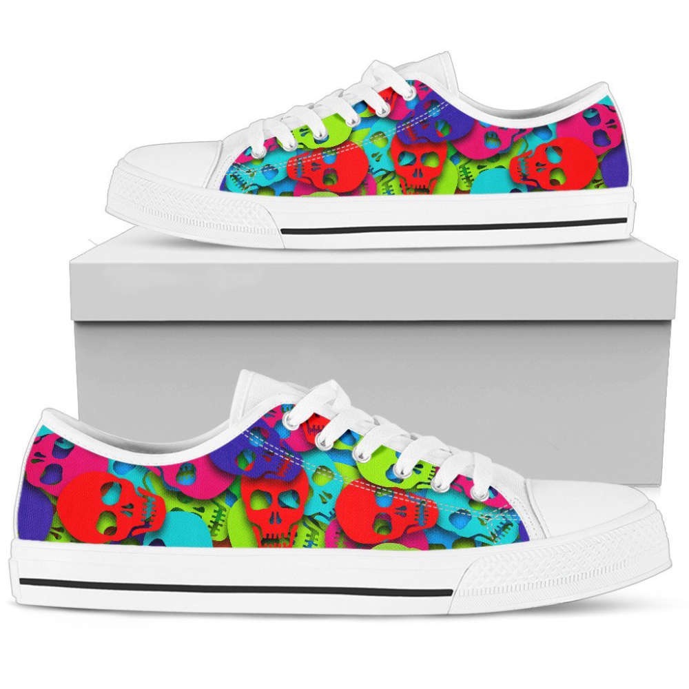 Stylish Colorful Skull Pattern Low Top Shoes, Low Top Designer Shoes, Low Top Sneakers