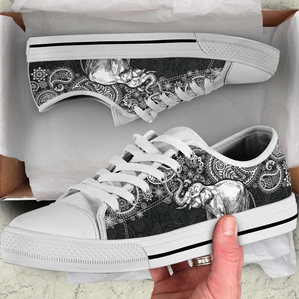 Stylish Elephant Paisley Canvas Print Low Top Shoes Black & White, Low Tops, Low Top Sneakers Stylish Elephant Paisley Canvas Print Low Top Shoes Black & White, Low Tops, Low Top Sneakers
