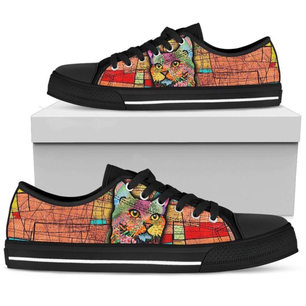Stylish Multi-Color Cat Women s Low Top Shoe, Low Top Sneakers, Low Top Designer Shoes