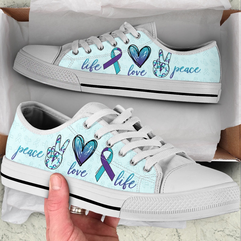 Suicide Prevention Shoes Peace Love Low Top Shoes, Low Top Designer Shoes, Low Top Sneakers