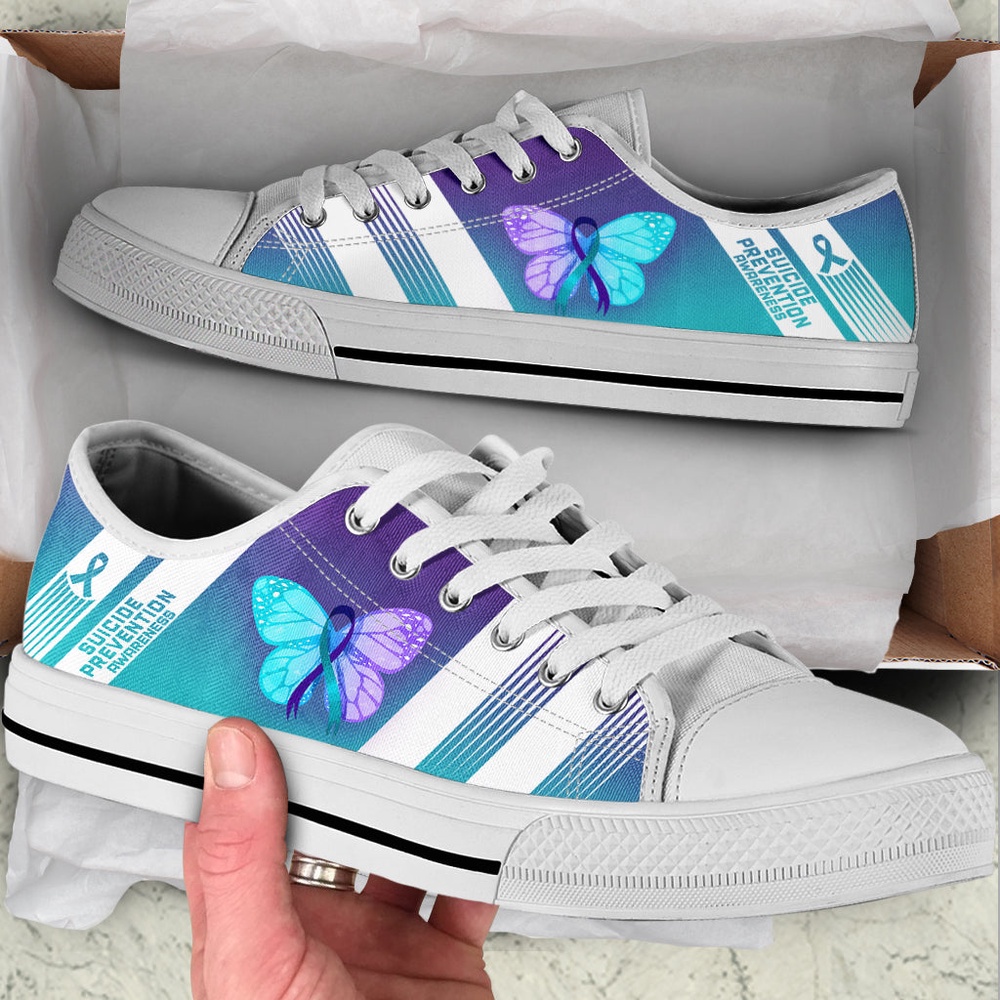 Suicide Prevention Shoes Striped Low Top Shoes, Low Top Designer Shoes, Low Top Sneakers