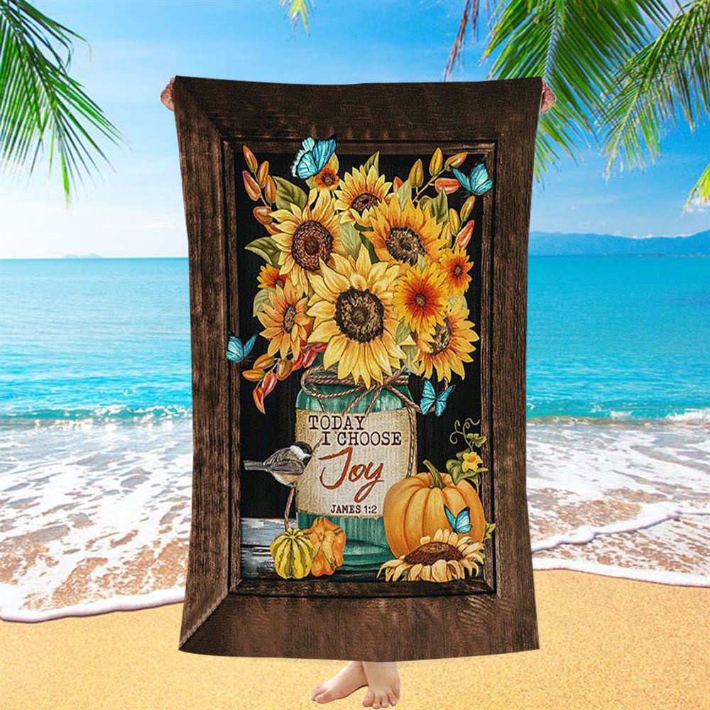 Sunflower Butterfly Today I Choose Joy Beach Towel, Christian Beach Towel, Beach Towel