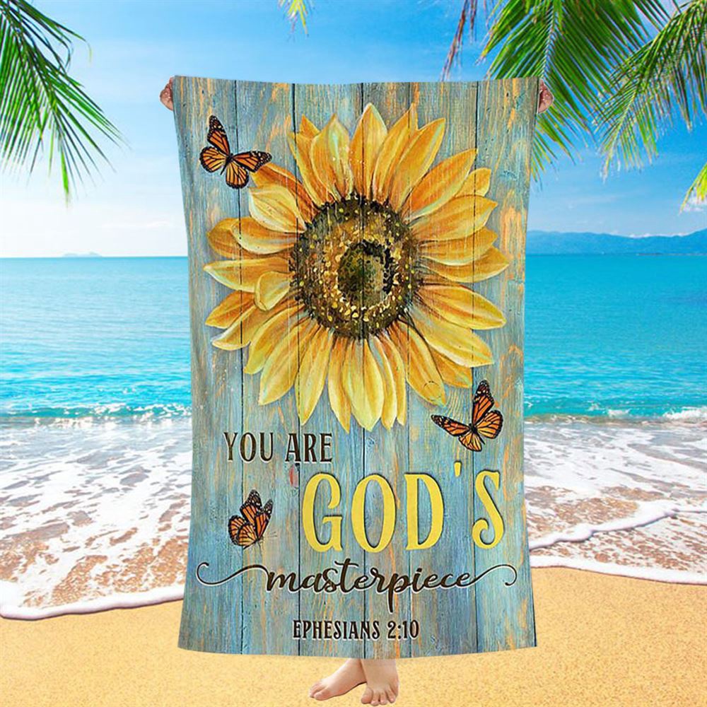 Sunflower Butterfly You Are God’s Masterpiece Beach Towel, Christian Beach Towel, Beach Towel