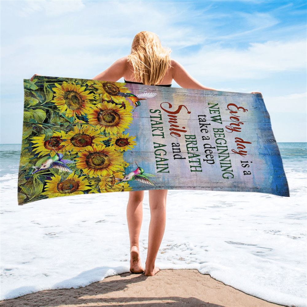 Sunflower Every Day Is A New Beginning Beach Towel, Christian Beach Towel, Beach Towel