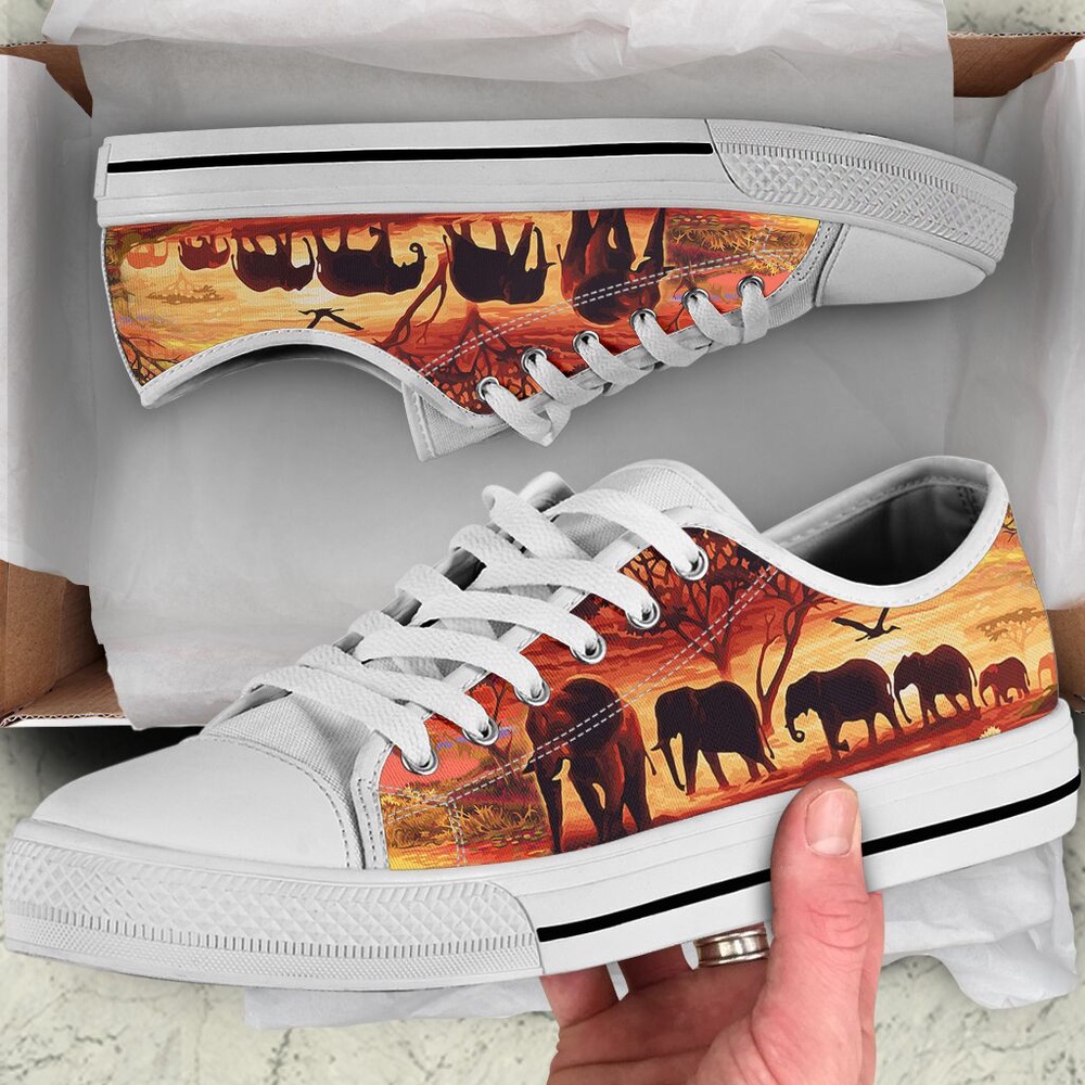 Sunset Elephants Painting Low Top Shoes Casual Shoes Gift For Adults, Low Tops, Low Top Sneakers