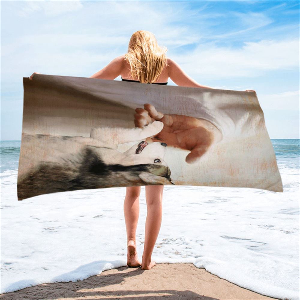 Take My Hand Jesus Siberian Husky Dog Beach Towel, Christian Beach Towel, Beach Towel