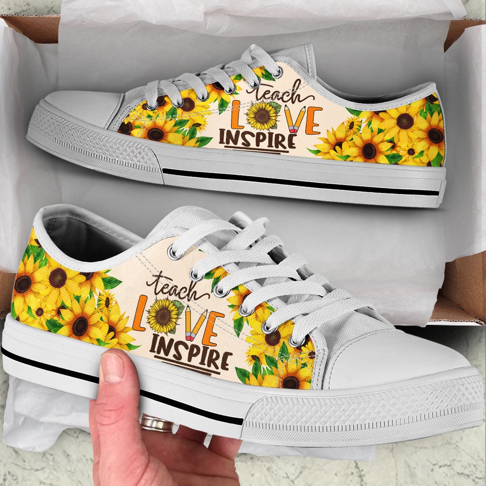 Teach Love Inspire Sunflower Low Top Shoes, Low Top Designer Shoes, Low Top Sneakers