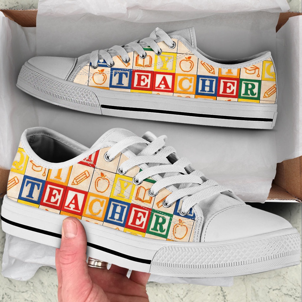 Teacher Alphabet Wooden Low Top Shoes, Low Top Designer Shoes, Low Top Sneakers
