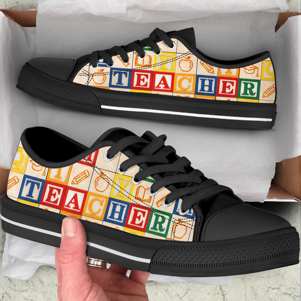 Teacher Alphabet Wooden Low Top Shoes, Low Top Designer Shoes, Low Top Sneakers