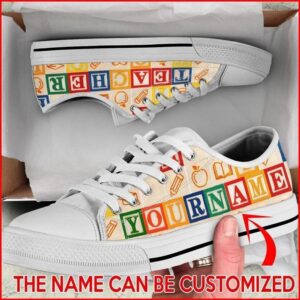 Teacher Alphabet Wooden Personalized Canvas Low Top&hellip;