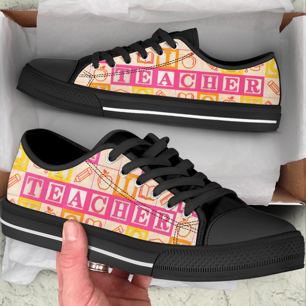 Teacher Alphabet Wooden Pink Low Top Shoes, Low Top Designer Shoes, Low Top Sneakers