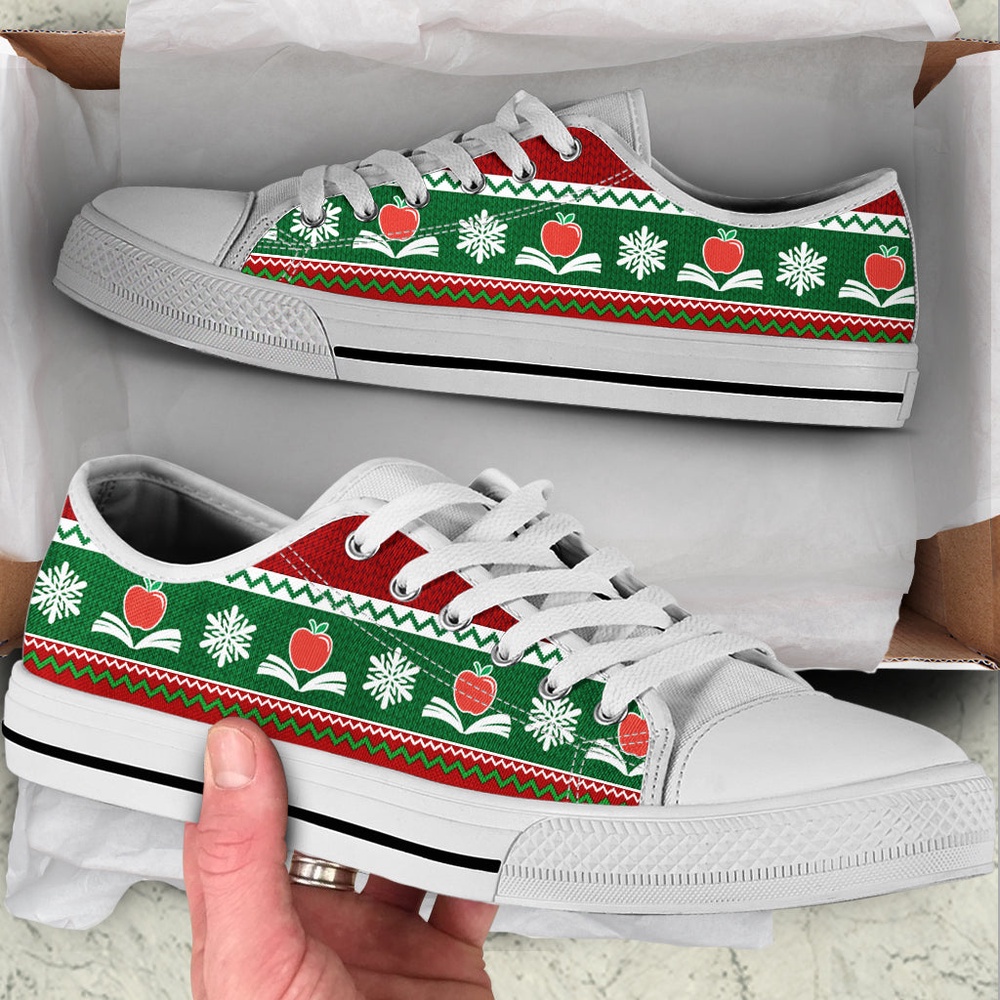 Teacher Christmas Knitted Seamless Low Top Shoes, Low Top Designer Shoes, Low Top Sneakers