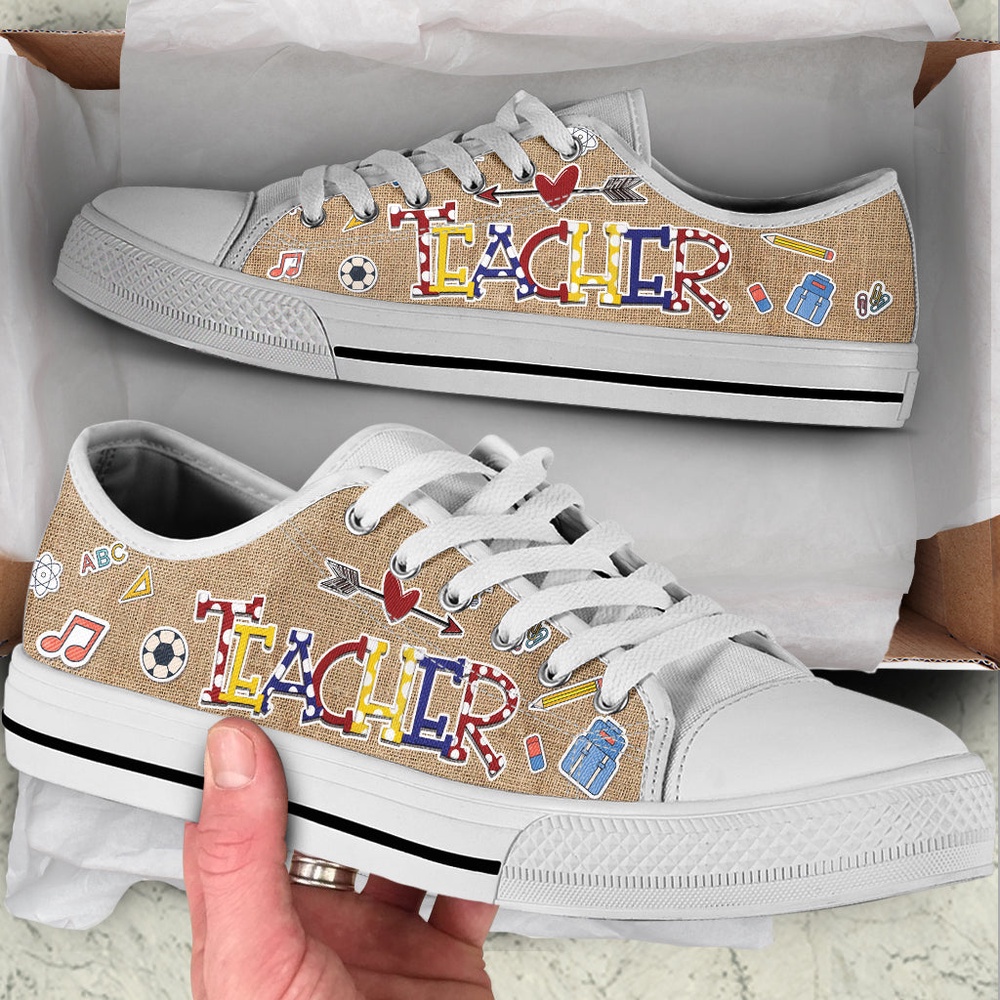 Teacher Colorful With Heart Low Top Shoes, Low Top Designer Shoes, Low Top Sneakers