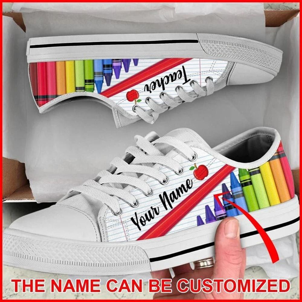 Teacher Crayon Color Paper Personalized Canvas Low Top Shoes, Low Top Designer Shoes, Low Top Sneakers Teacher Crayon Color Paper Personalized Canvas Low Top Shoes, Low Top Designer Shoes, Low Top Sneakers