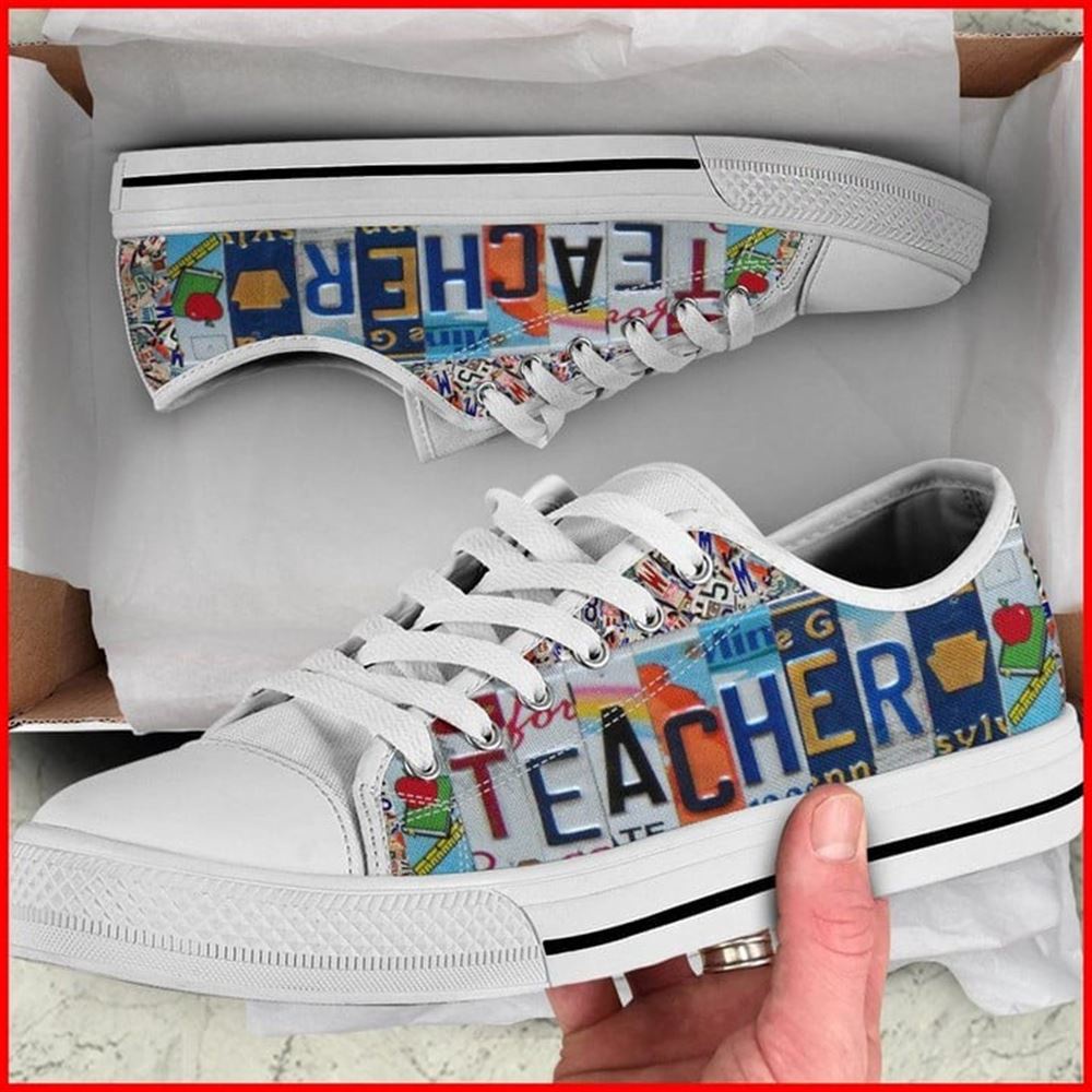 Teacher License Plates Canvas Low Top Shoes, Low Top Designer Shoes, Low Top Sneakers