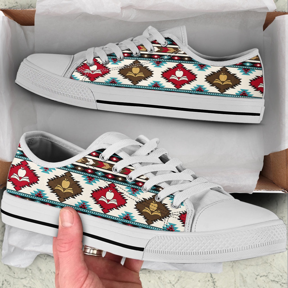 Teacher Native Stripe Pattern Low Top Shoes, Low Top Designer Shoes, Low Top Sneakers