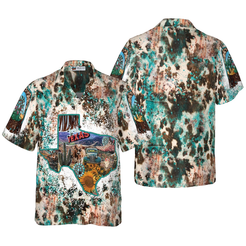 Texas Cowhide Map Hawaiian Shirt, Texas Hawaii Shirt, Texas Shirt