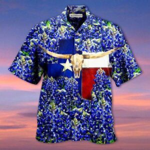 Texas Skull Bluebonnet Hawaiian Shirt, Texas Hawaii&hellip;