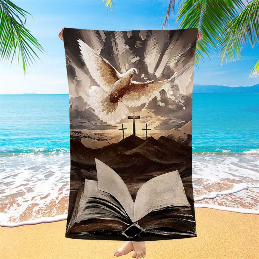 The Bible Dove Old Rugged Crosses Sunrise On Mountains Beach Towel, Christian Beach Towel, Beach Towel The Bible Dove Old Rugged Crosses Sunrise On Mountains Beach Towel, Christian Beach Towel, Beach Towel