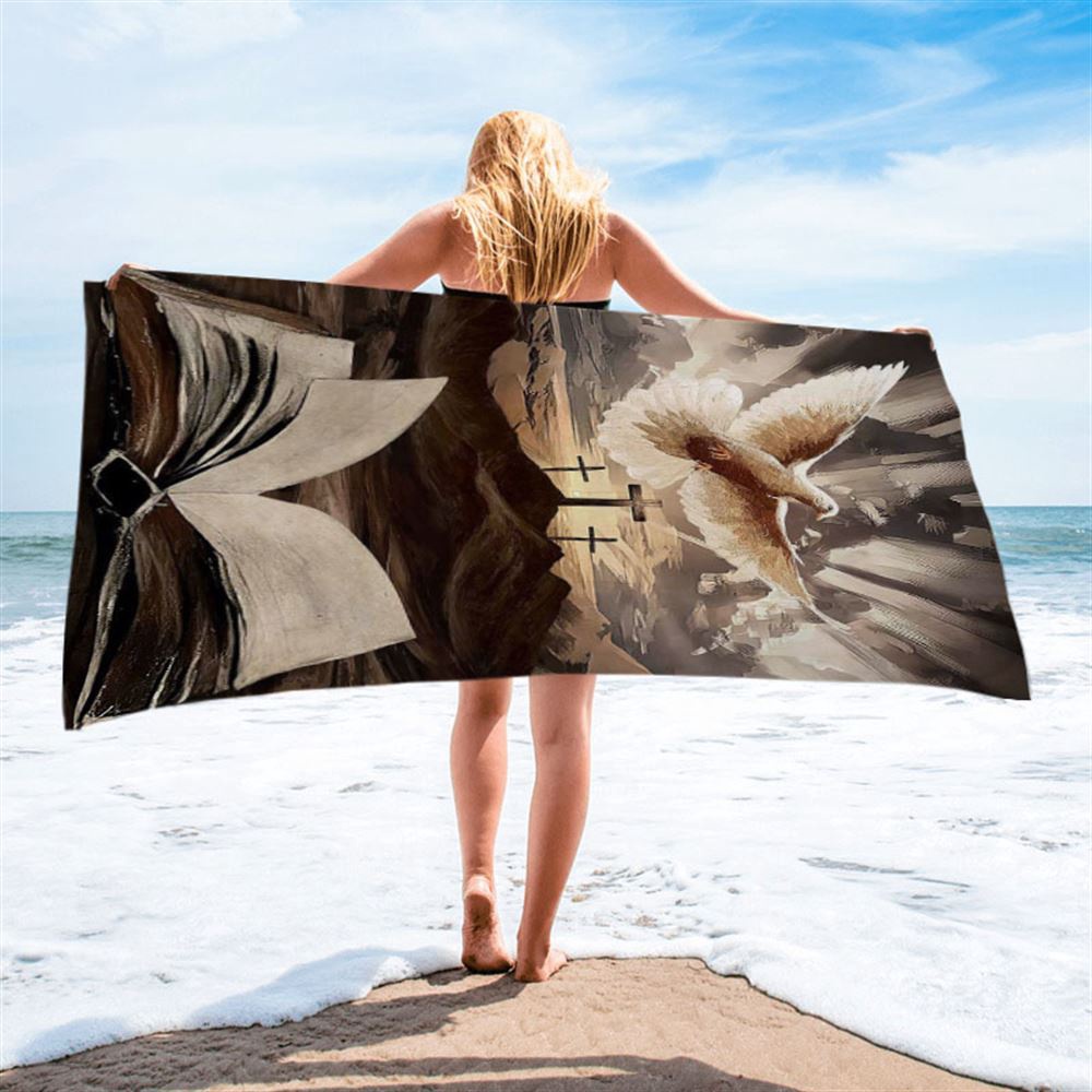 The Bible Dove Old Rugged Crosses Sunrise On Mountains Beach Towel, Christian Beach Towel, Beach Towel The Bible Dove Old Rugged Crosses Sunrise On Mountains Beach Towel, Christian Beach Towel, Beach Towel