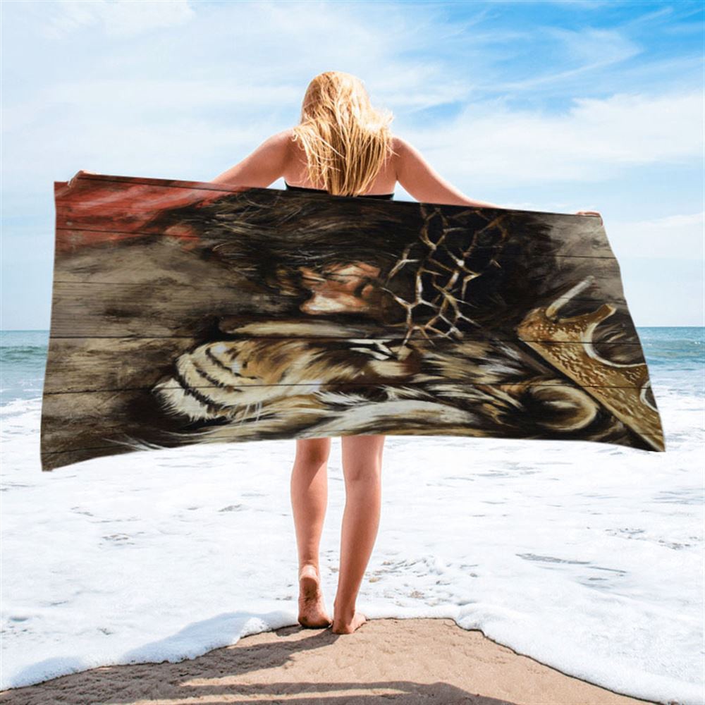 The Combination Of Jesus And Lion Beach Towel, Christian Beach Towel, Beach Towel