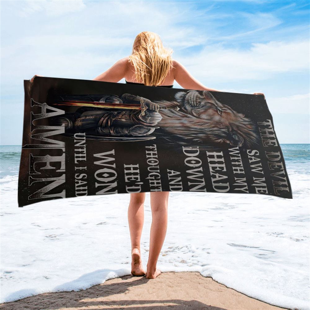 The Devil Saw Me With My Head Down Beach Towel, Warrior And Lion Beach Towel, Christian Beach Towel, Beach Towel