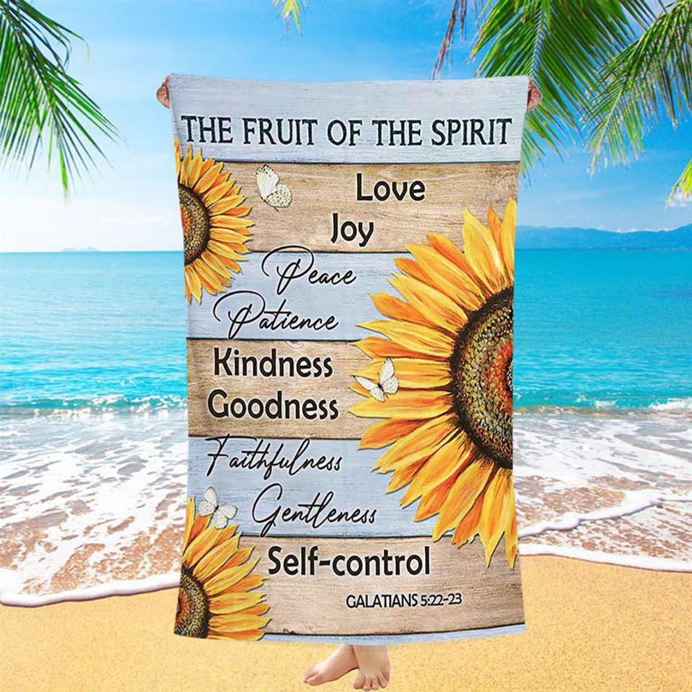 The Fruit Of The Spirit Sunflower Butterfly Beach Towel, Christian Beach Towel, Beach Towel