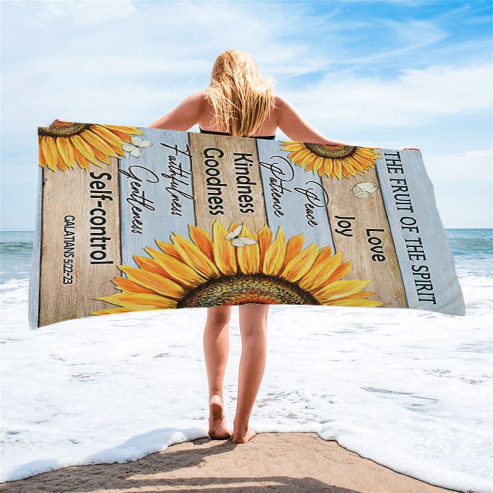 The Fruit Of The Spirit Sunflower Butterfly Beach Towel, Christian Beach Towel, Beach Towel