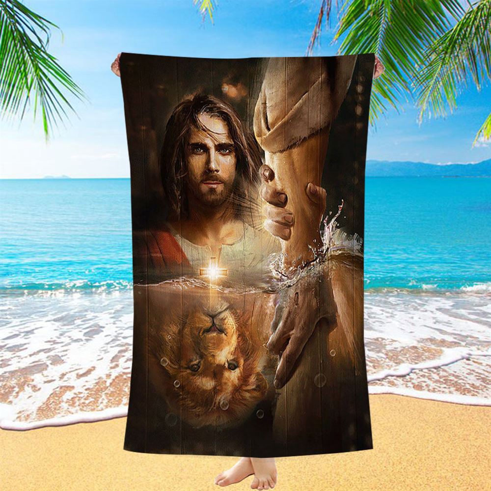 The Hand Of God Beach Towel, Lion Of Judah Jesus Beach Towel, Christian Beach Towel, Beach Towel