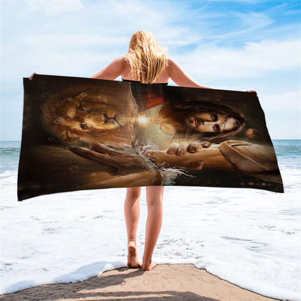 The Hand Of God Beach Towel, Lion Of Judah Jesus Beach Towel, Christian Beach Towel, Beach Towel