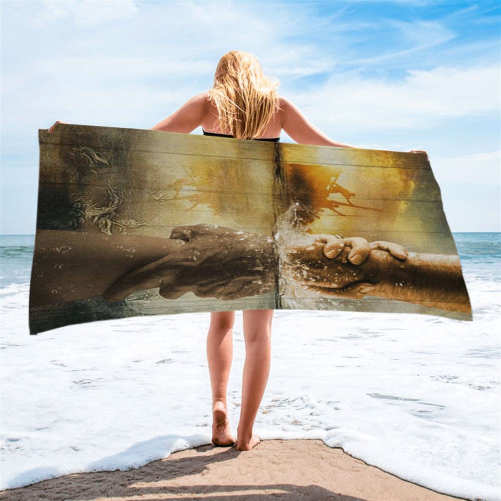 The Hand Of Jesus Ocean Beach Towel, Jesus Is Our Savior Beach Towel, Christian Beach Towel, Beach Towel