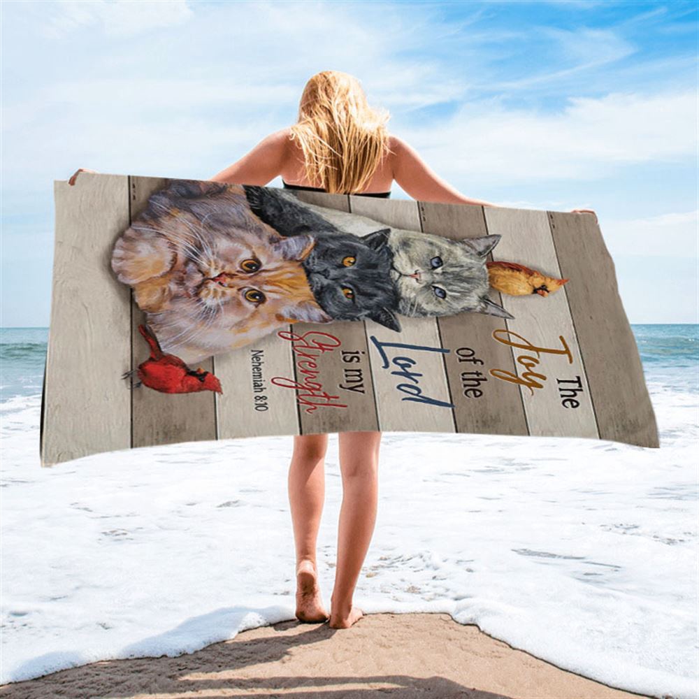 The Joy Of The Lord Is My Strength Beach Towel, Angry Cat Cardinal Painting Beach Towel, Christian Beach Towel, Beach Towel