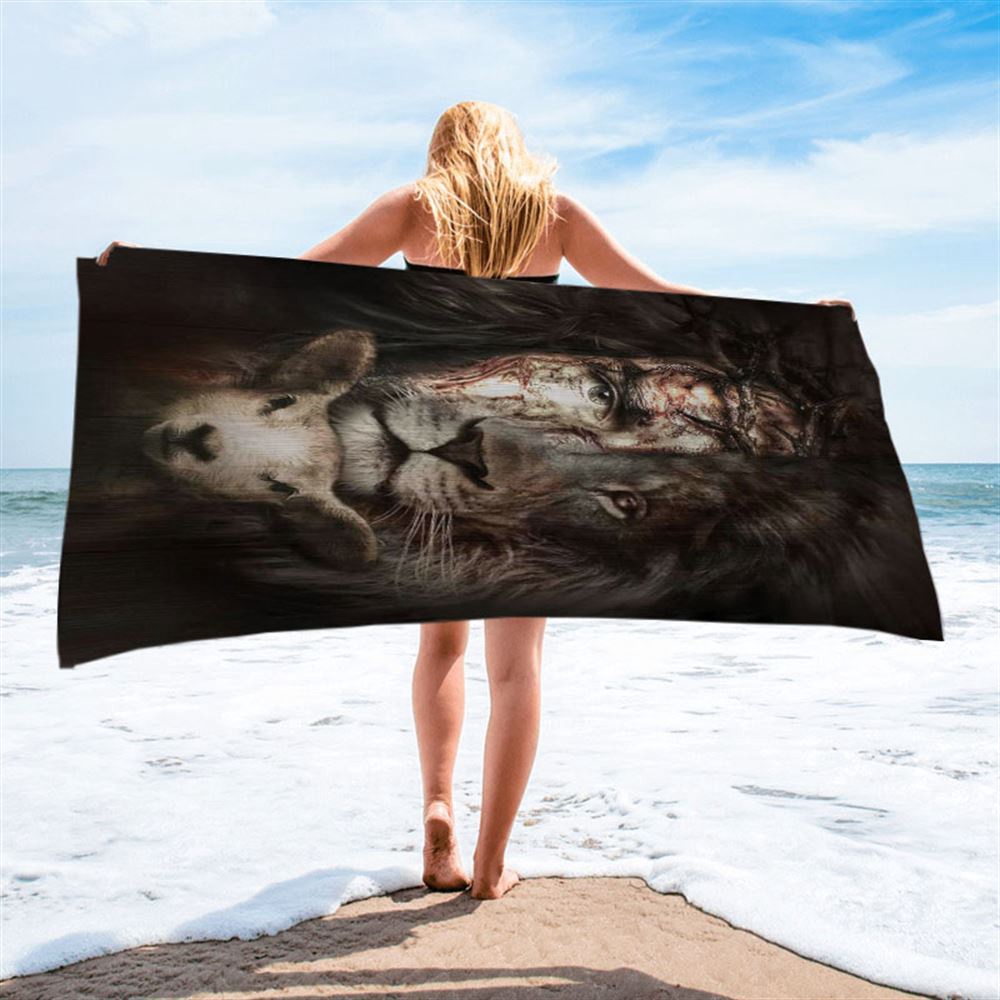The King Lion And The Lamb Beach Towel, Christian Beach Towel, Beach Towel