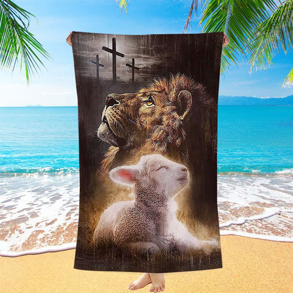 The King Lion Lamb Cross Beach Towel, Christian Beach Towel, Beach Towel
