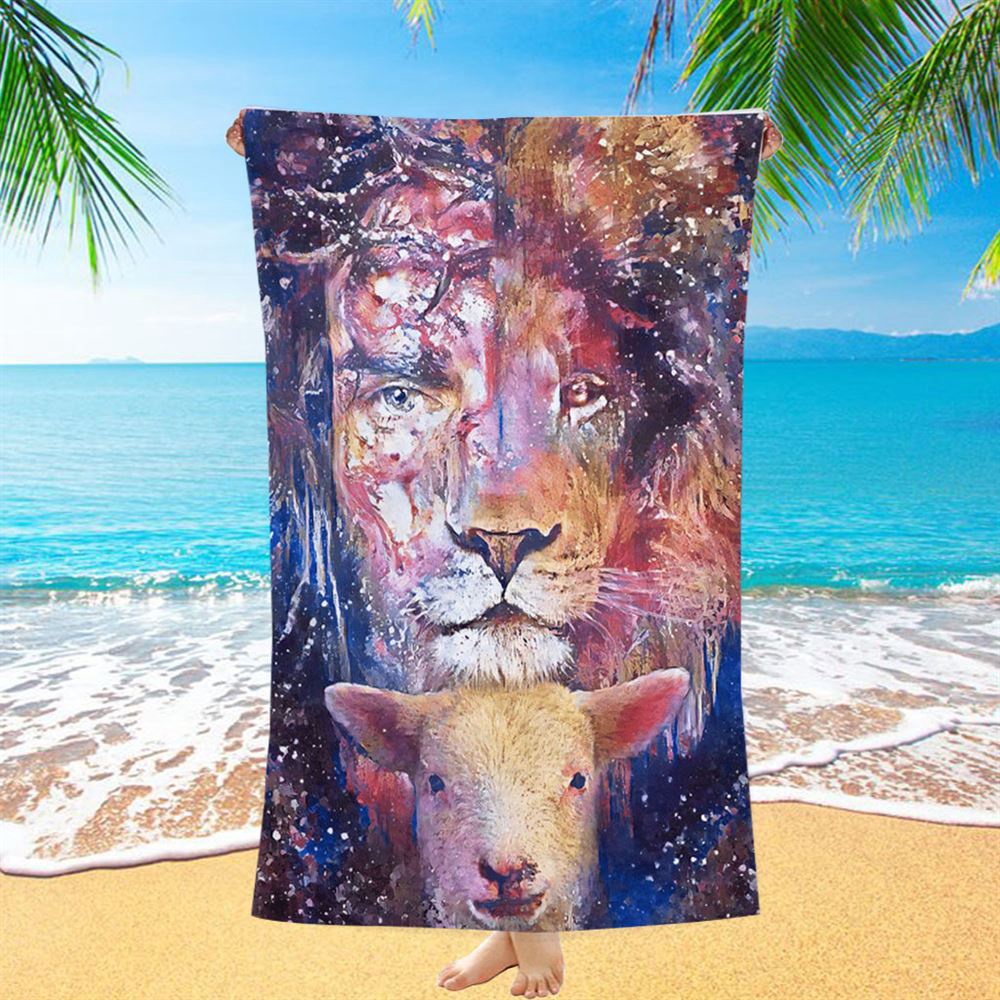 The Lamb With The Lion Beach Towel, Christian Beach Towel, Beach Towel