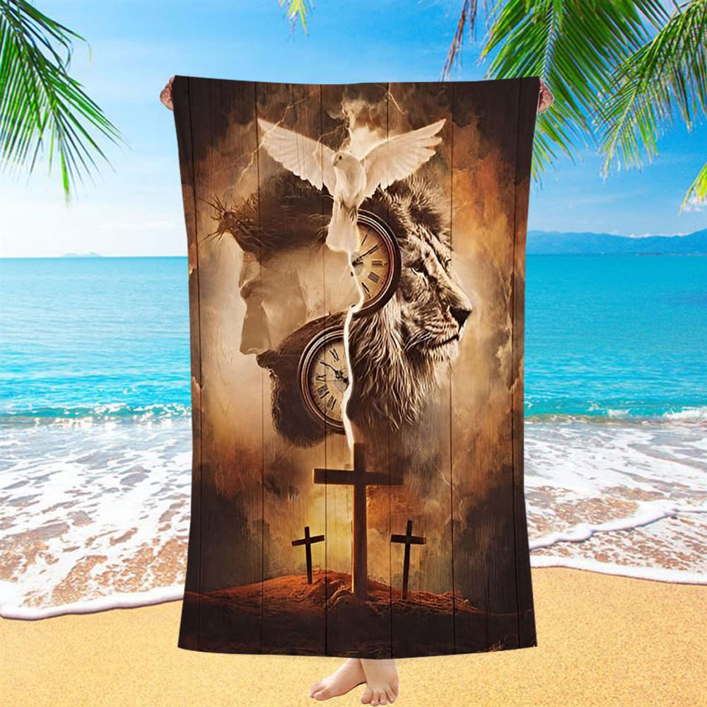 The Lion King Jesus Cross Beach Towel, Christian Beach Towel, Beach Towel