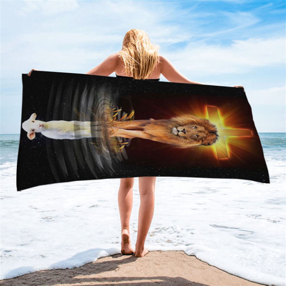 The Lion Of Judah And The Lamb Of God Beach Towel, Christian Beach Towel, Beach Towel The Lion Of Judah And The Lamb Of God Beach Towel, Christian Beach Towel, Beach Towel