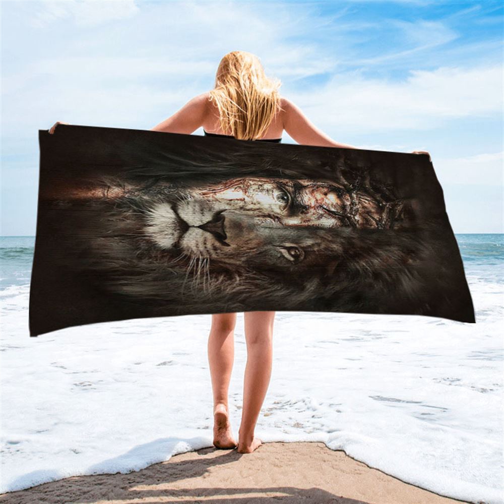 The Lion Of Judah The Perfect Combination Beach Towel, Christian Beach Towel, Beach Towel