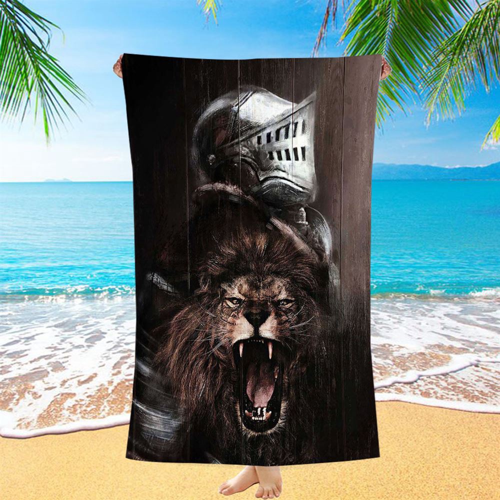 The Lion Of Judah Warrior Of Christ Beach Towel, Christian Beach Towel, Beach Towel