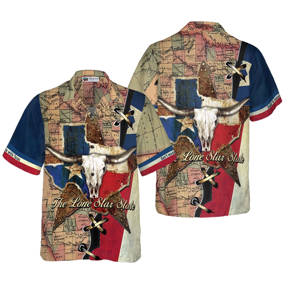 The Lone Star State Map Pattern Texas Longhorns Hawaiian Shirt, Texas Hawaii Shirt, Texas Shirt The Lone Star State Map Pattern Texas Longhorns Hawaiian Shirt, Texas Hawaii Shirt, Texas Shirt