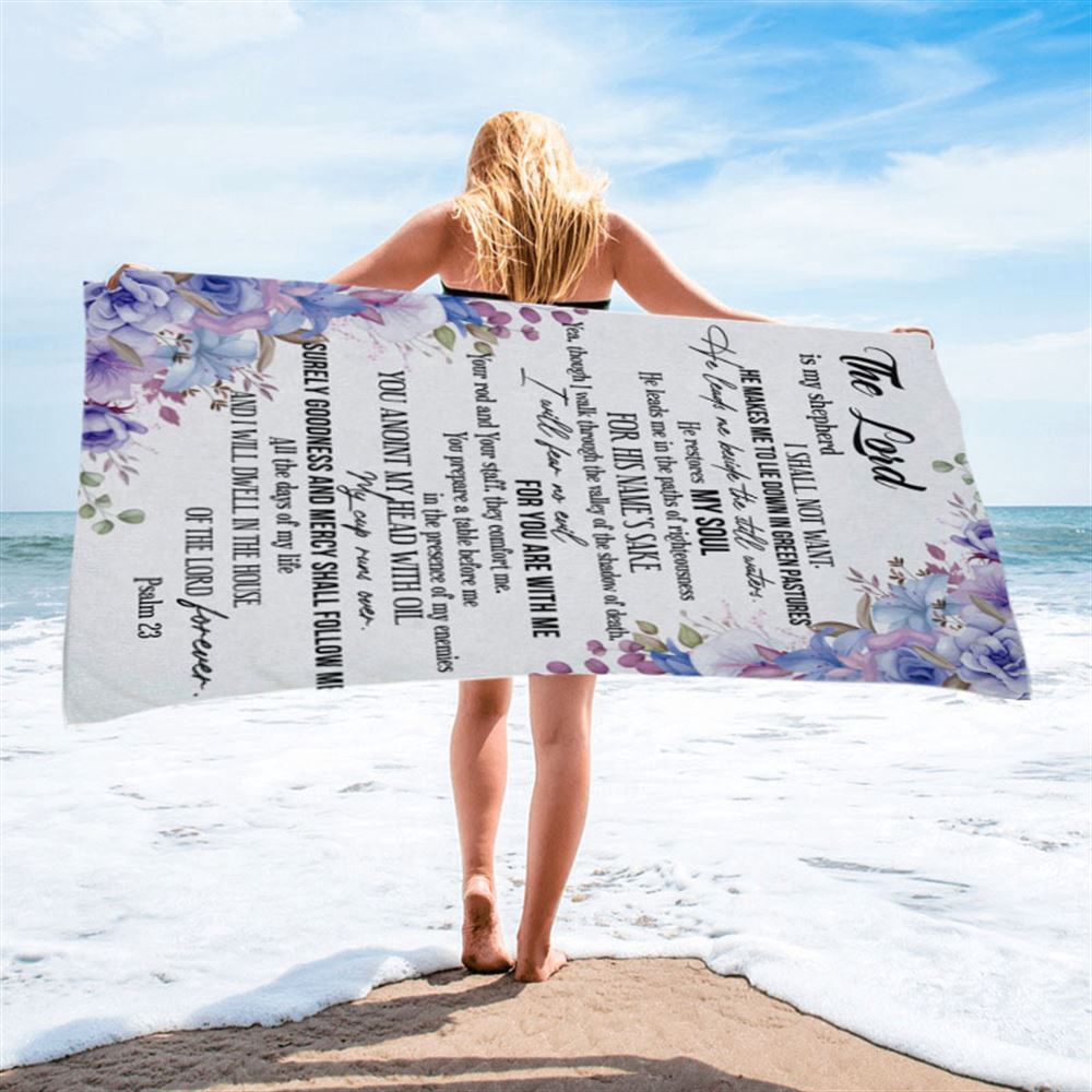 The Lord Is My Shepherd Psalm 23 Beach Towel, Christian Beach Towel, Beach Towel