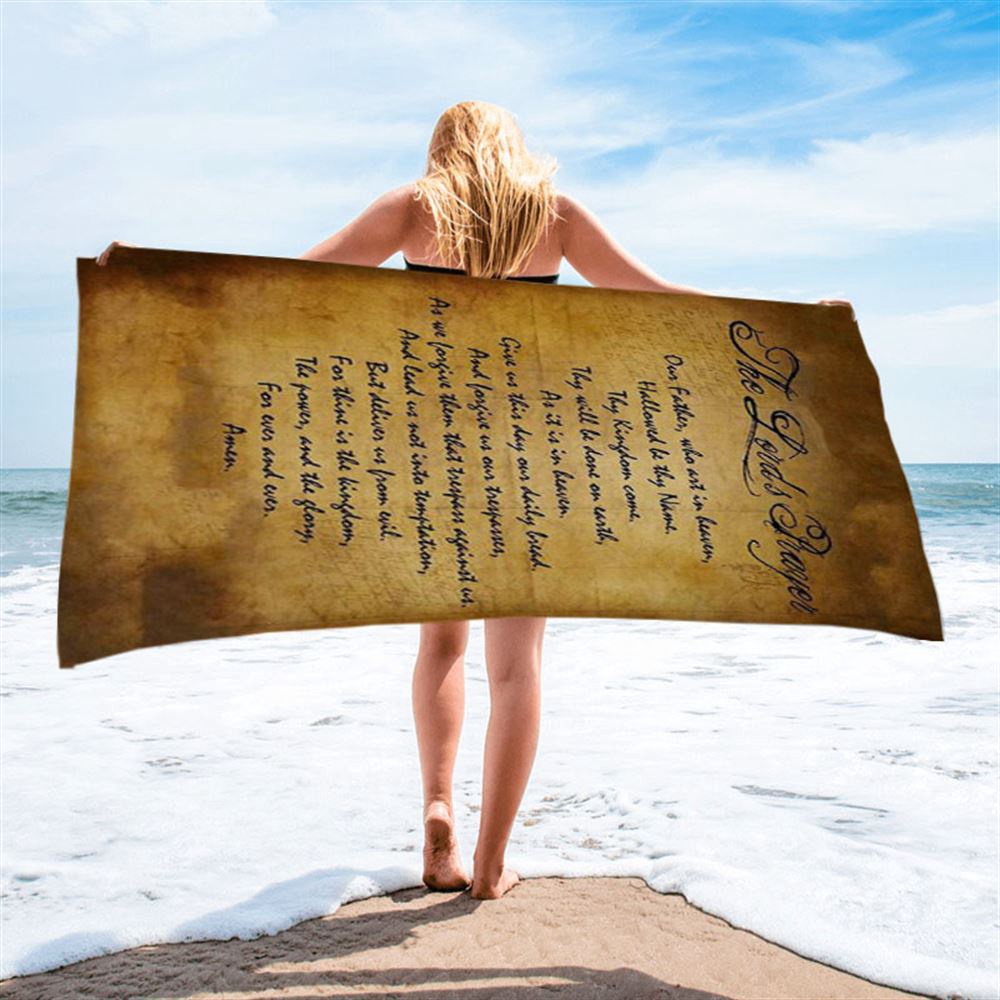 The Lord’s Prayer Matthew 6 9 13 Brown Beach Towel, Christian Beach Towel, Beach Towel
