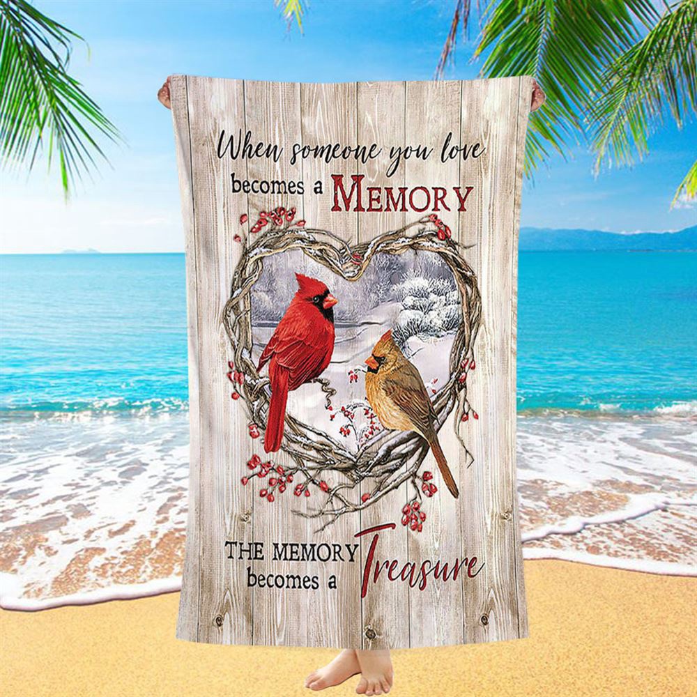 The Memory Becomes A Treasure Heart Of Thorn Red Cardinal Beach Towel, Christian Beach Towel, Beach Towel The Memory Becomes A Treasure Heart Of Thorn Red Cardinal Beach Towel, Christian Beach Towel, Beach Towel