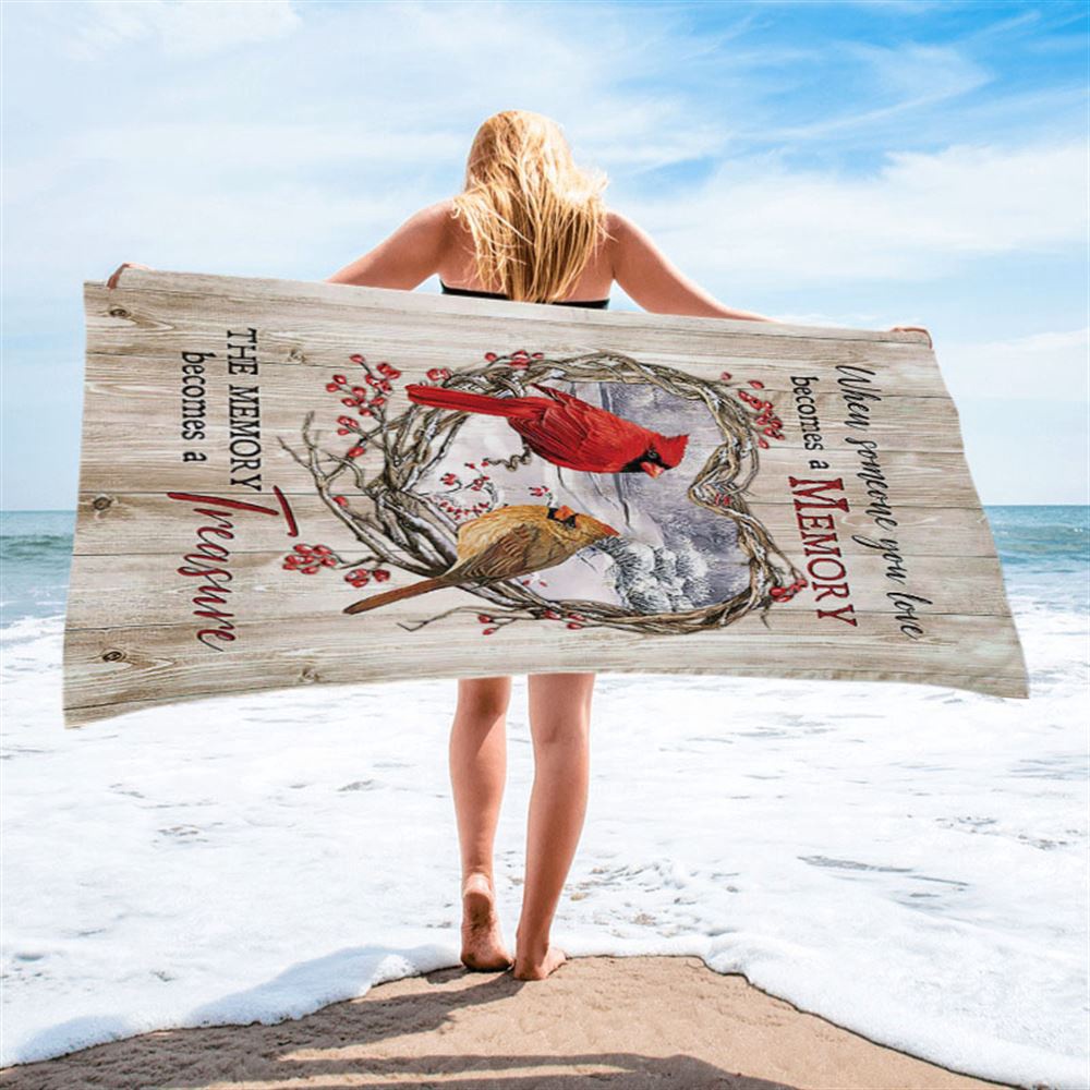 The Memory Becomes A Treasure Heart Of Thorn Red Cardinal Beach Towel, Christian Beach Towel, Beach Towel The Memory Becomes A Treasure Heart Of Thorn Red Cardinal Beach Towel, Christian Beach Towel, Beach Towel