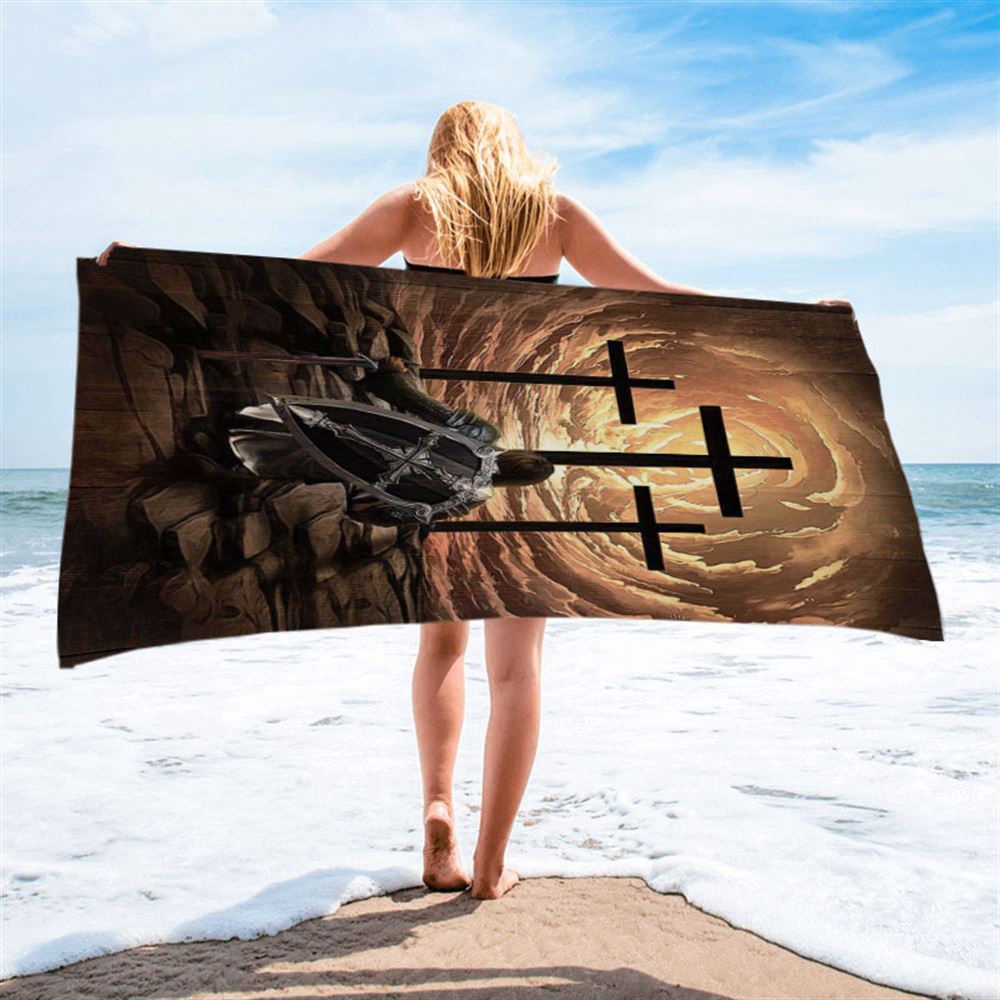 The Old Rugged Cross Warrior Of God Knight Beach Towel, Christian Beach Towel, Beach Towel