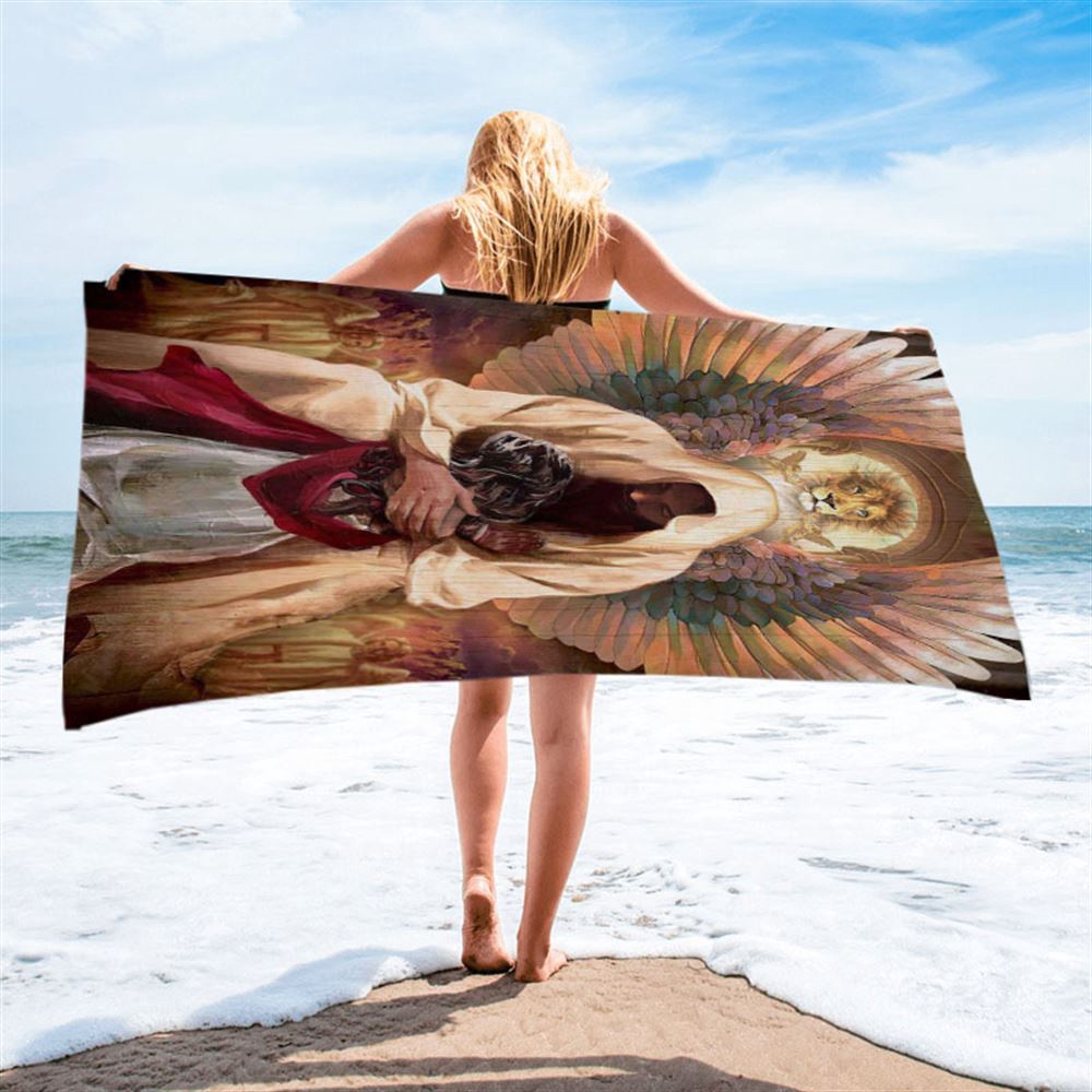 The World In His Arm Pray For Healing Angel Wings Beach Towel, Christian Beach Towel, Beach Towel