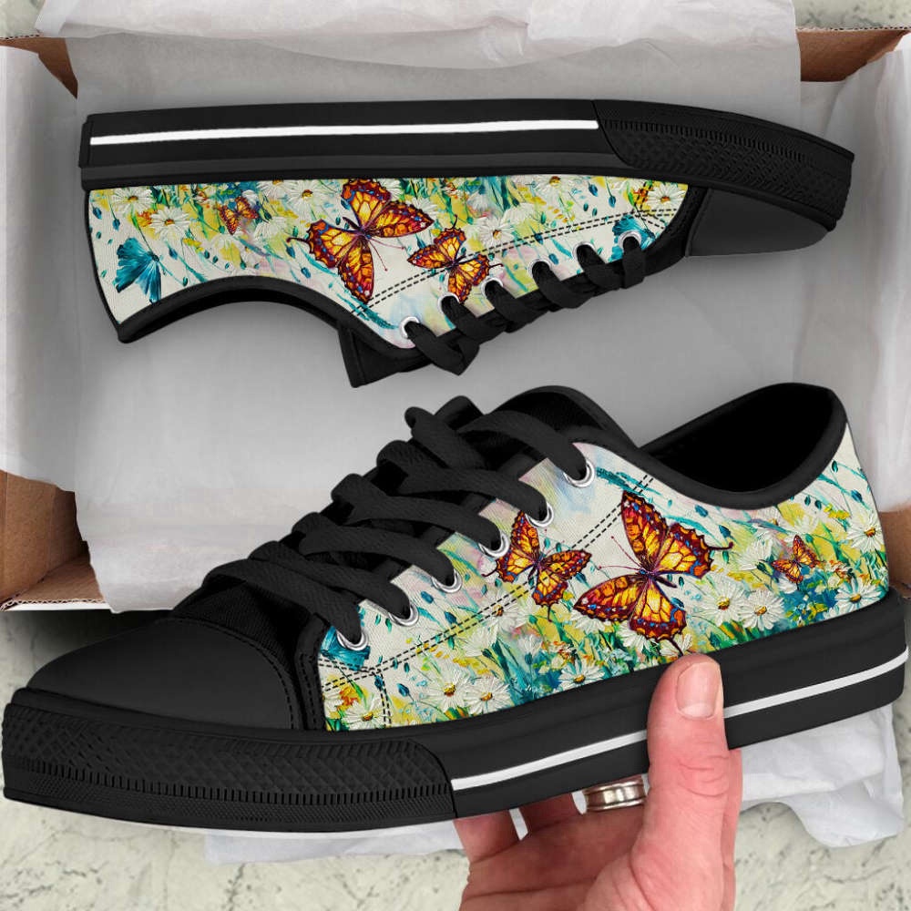 Trendy Butterfly Flower Oil Painting Low Top Shoes Canvas Print, Low Tops, Low Top Sneakers