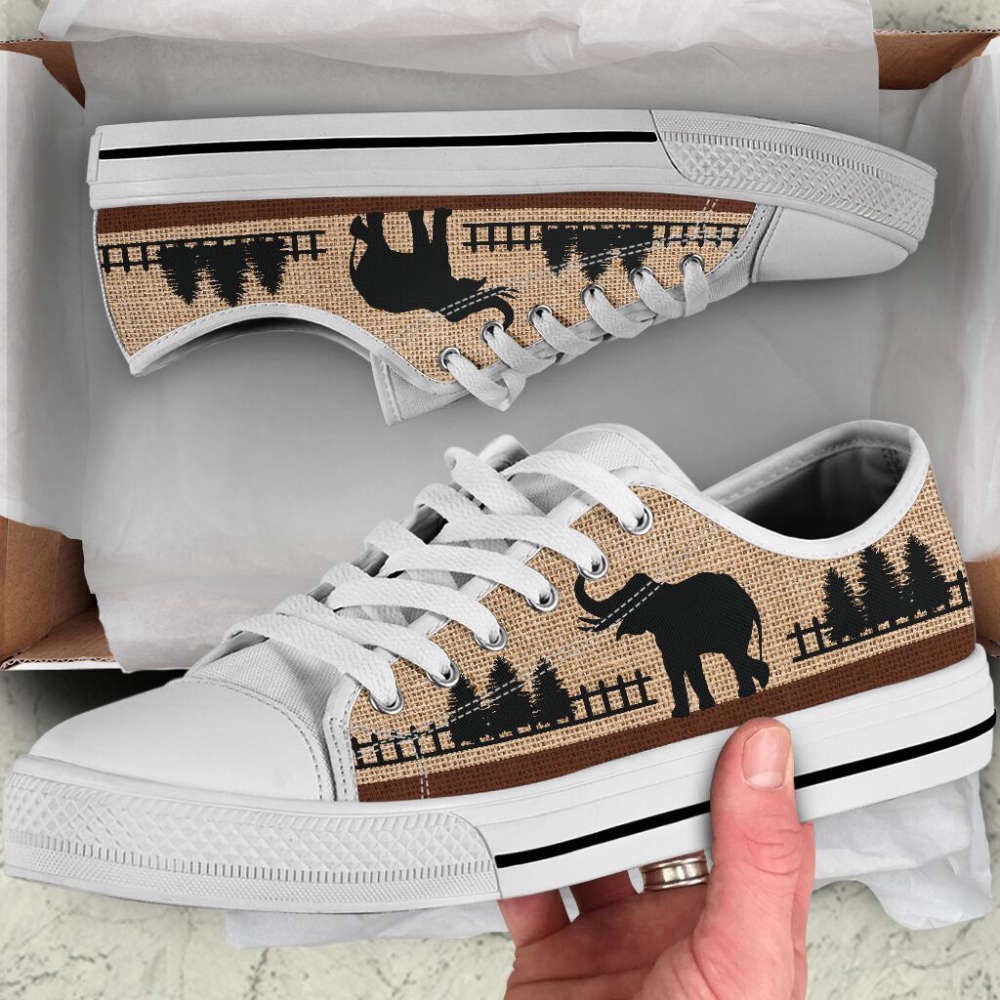 Trendy Elephant Burlap Bg Low Top Canvas Print Shoes Fashionable, Low Tops, Low Top Sneakers